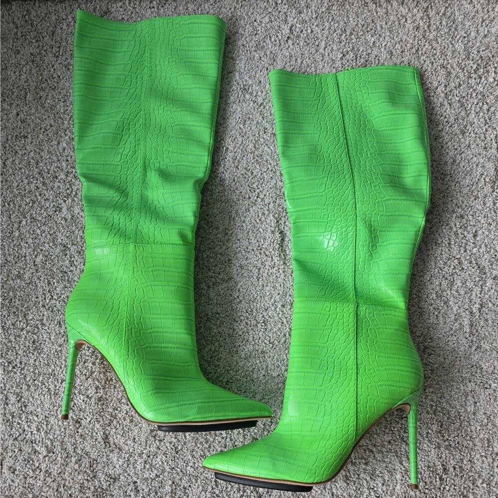 NEW Steve Madden Lime Green Knee High Boots, Size 10 - Picture 3 of 15